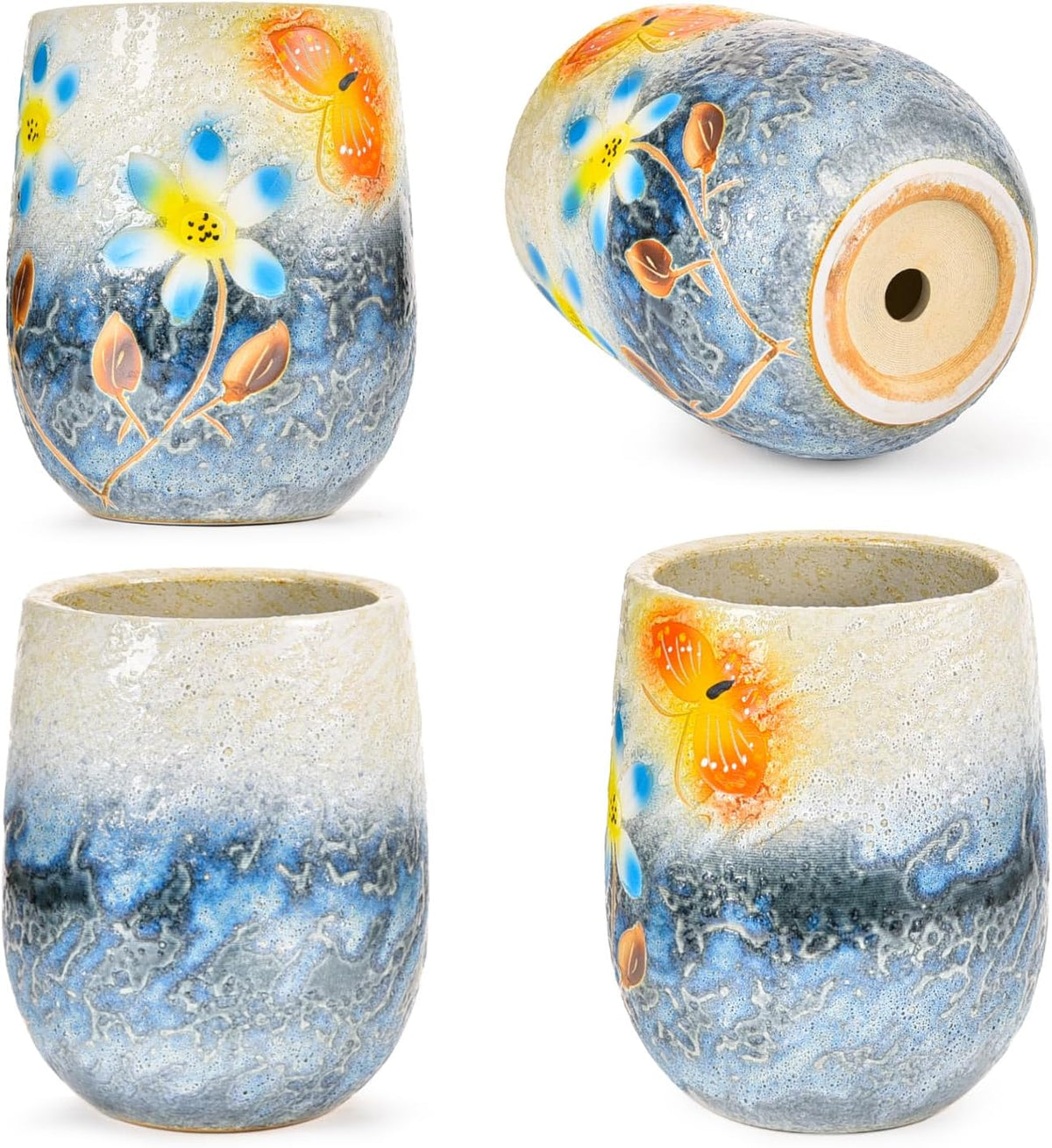 Sungmor 10.6 Inch Ceramic Succulent Plant Pot with Drainage Hole, Hand Painted Flower Pots for