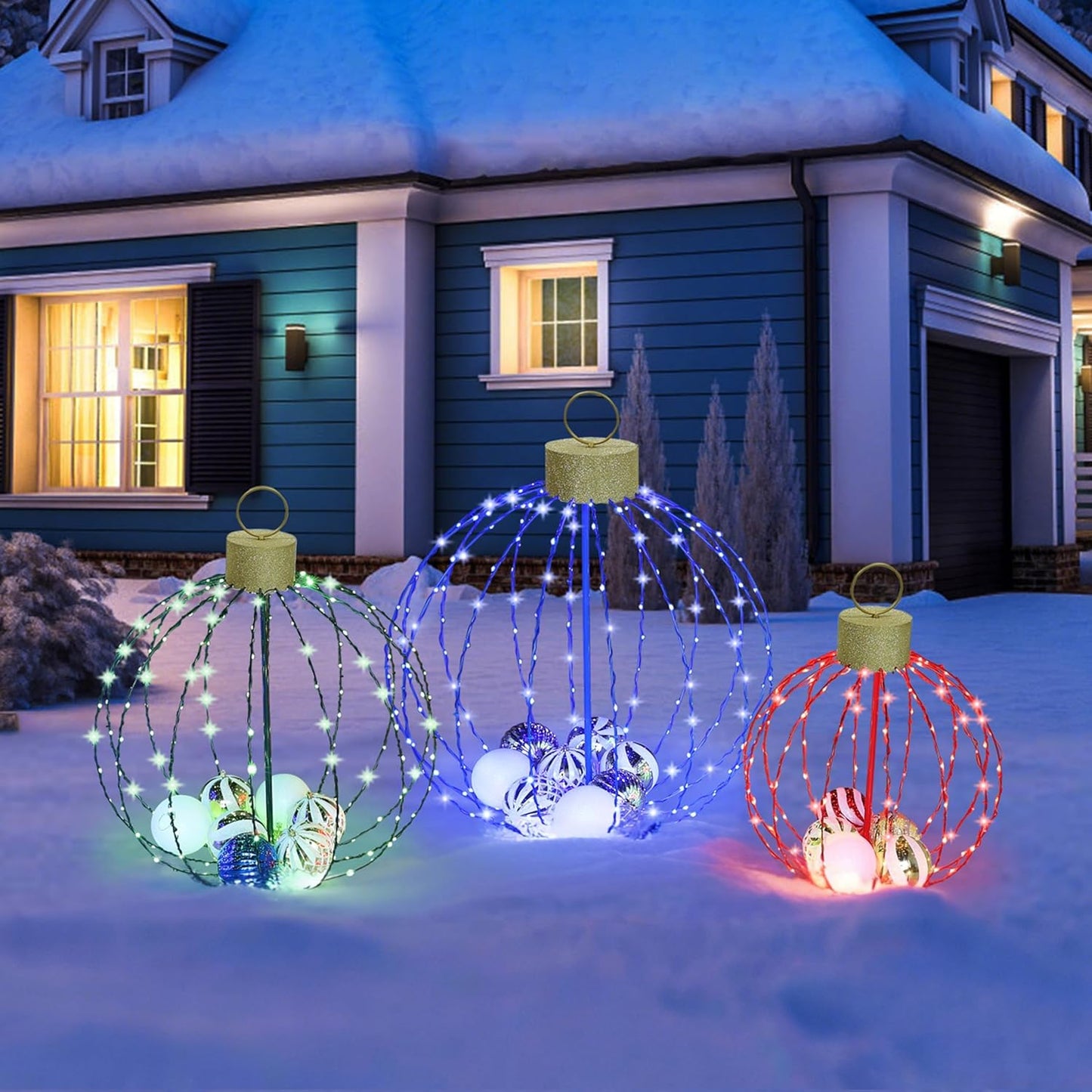 Outdoor Christmas Decorations, Set of 3 Lighted Christmas Ball Ornaments with 570 LED Lights, 6