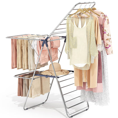APEXCHASER Clothes Drying Rack with 4 Wings, Drying Rack Clothing with Height-Adjustable, Foldable
