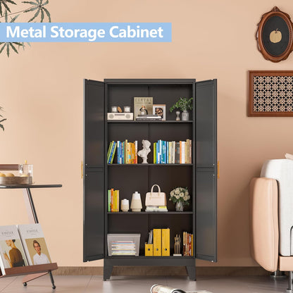 Black Metal Storage Cabinet, 48" Steel Cabinets for Home Office, Kitchen Pantry Storage Cabinet