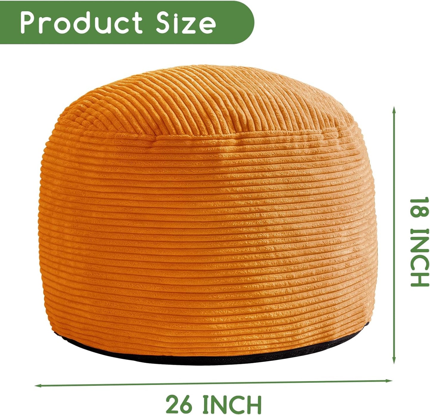 HIGOGOGO Round Stuffed Pouf Ottoman, Corduroy Poufs with Foam Chunk Filling, Furry and Fluffy Pouf