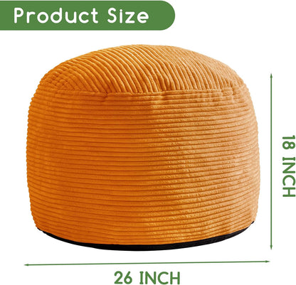 HIGOGOGO Round Stuffed Pouf Ottoman, Corduroy Poufs with Foam Chunk Filling, Furry and Fluffy Pouf