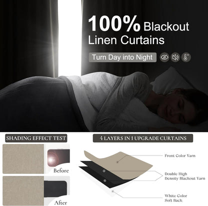 100% Blackout Viral Curtains 84 Inch Length 2 Panels Set Farmhouse Style for Bedroom Windows/Living