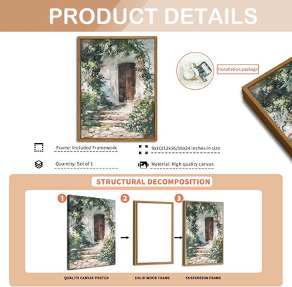 Floating Framed Canvas Vintage Wall Art, Rustic Cottage Spring Garden Oil Paintings Print, Country