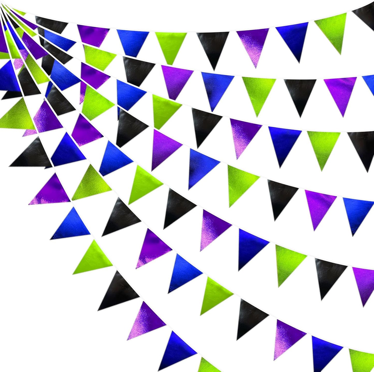 Video Game Party Decorations Black Blue Green Purple Metallic Fabric Triangle Pennant Banner Flag