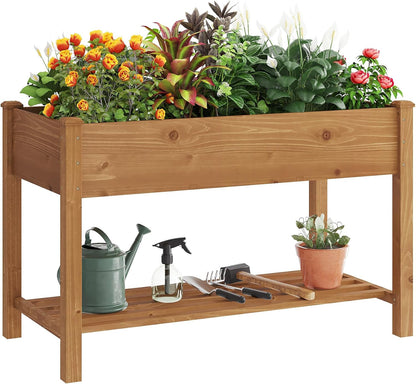 GHWIE Raised Garden Bed with Shelf,Elevated Wooden Planter Box with Legs,Garden Planter for