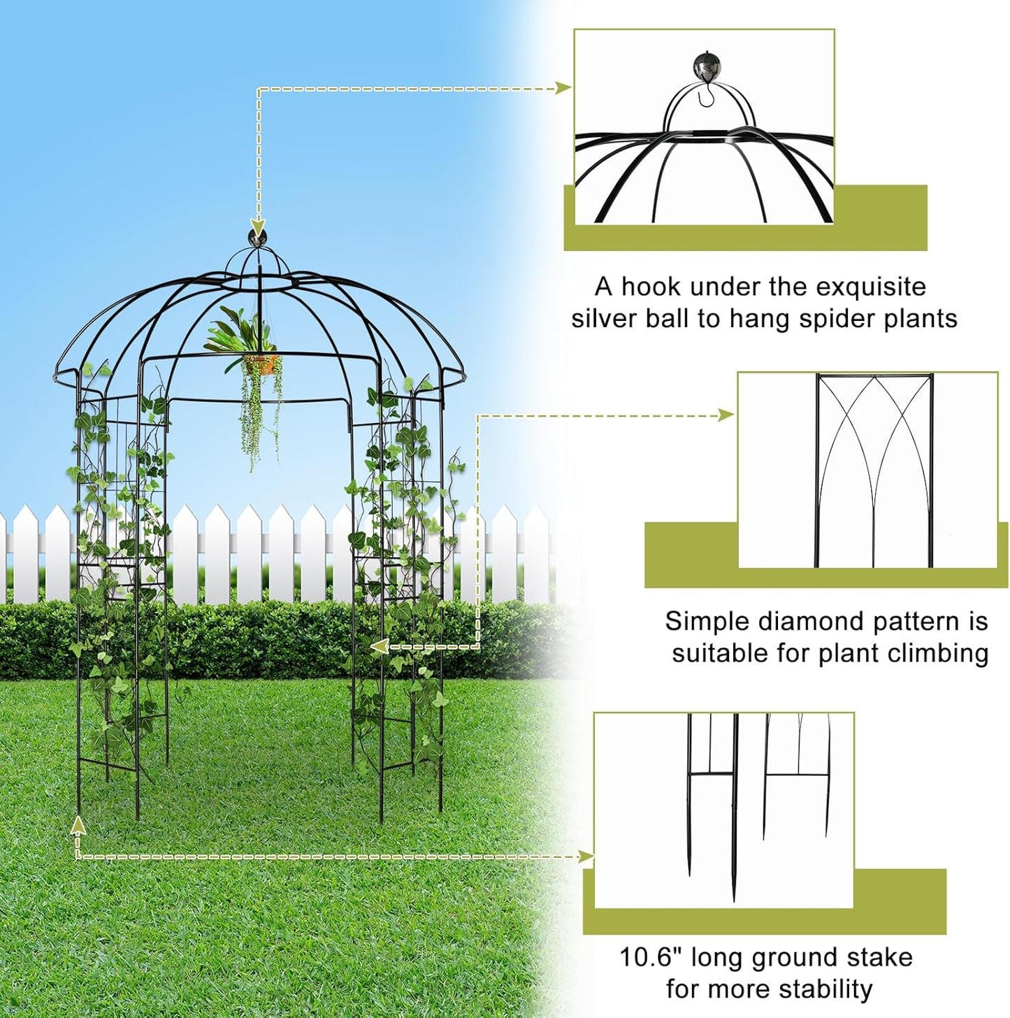 Outvita Garden Arch Arbor, Heavy Duty Metal Pergola Pavilion Trellis Birdcage Gazebo French Style