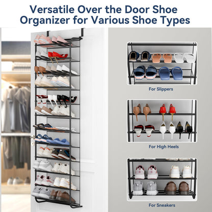 Whitmor 36 Pair Over the Door Shoe Organizer, 12 Tier Hanging Shoe Organizer, Heavy Duty Metal &