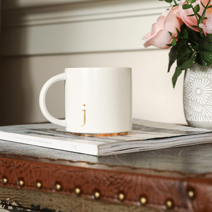 COLLECTIVE HOME - Monogram Ceramic Mugs, 15 oz Golden Initial Coffee Cups, Elegant Alphabet Tea