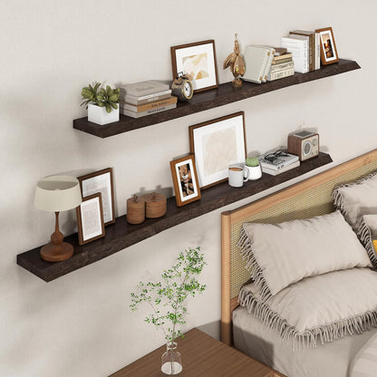 Axeman 72 inch Extra Long Floating Shelves for Wall - 8'' D Live Edge Rustic Solid Elm Wood