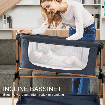 3 in 1 Baby Bassinet, Rocking Bassinets with Comfy Mattress and Wheels, Adjustable Height Bassinet