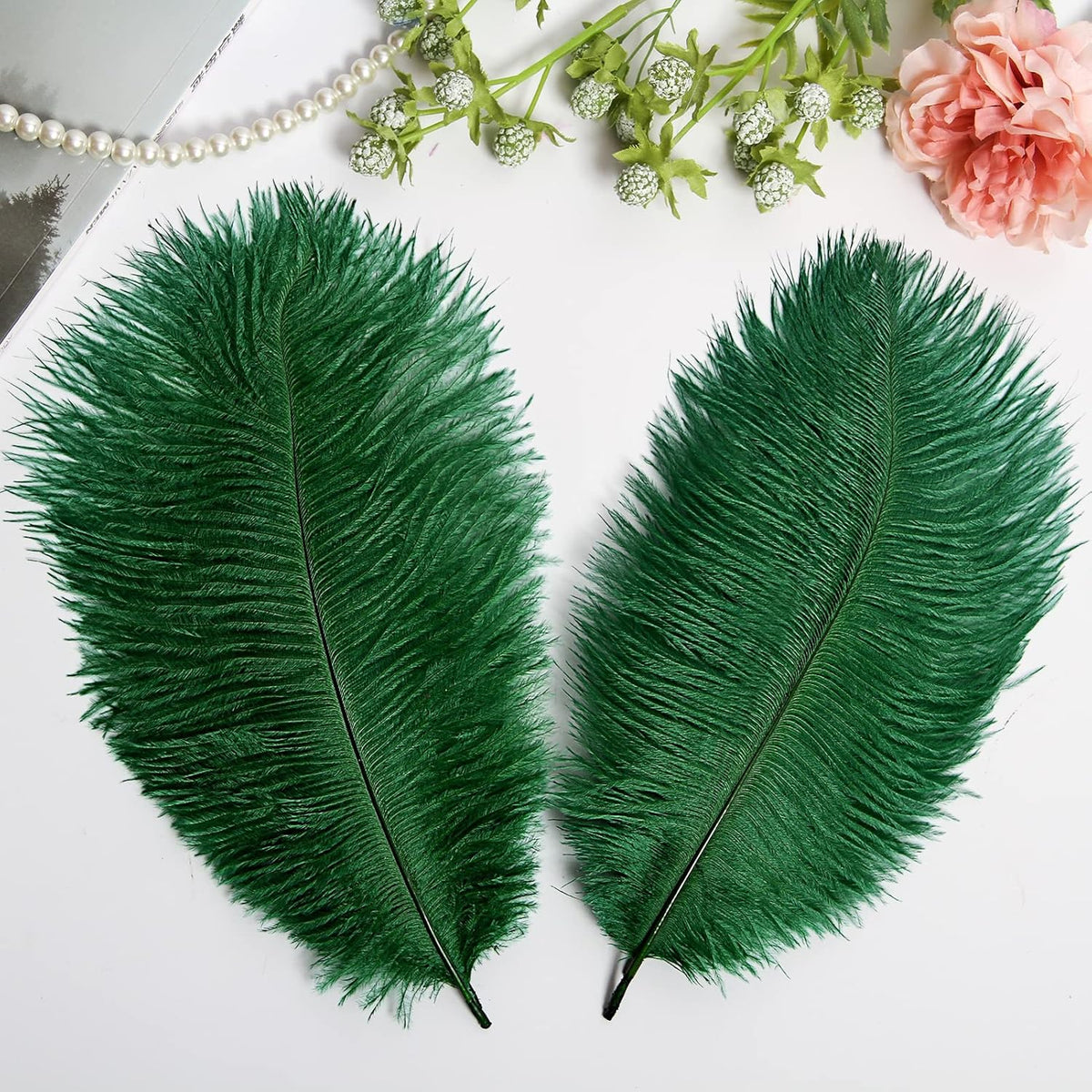 THARAHT Blackish Green Ostrich Feathers 12pcs Natural Bulk 10-12Inch 25cm-30cm for Crafts Wedding