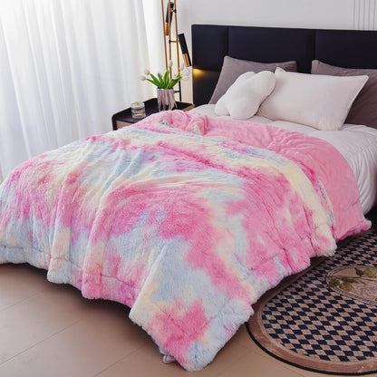 GONAAP Fuzzy Faux Fur Throw Blanket Queen Size Tie-dye Rainbow Super Soft Cozy Plush Fuzzy Shaggy