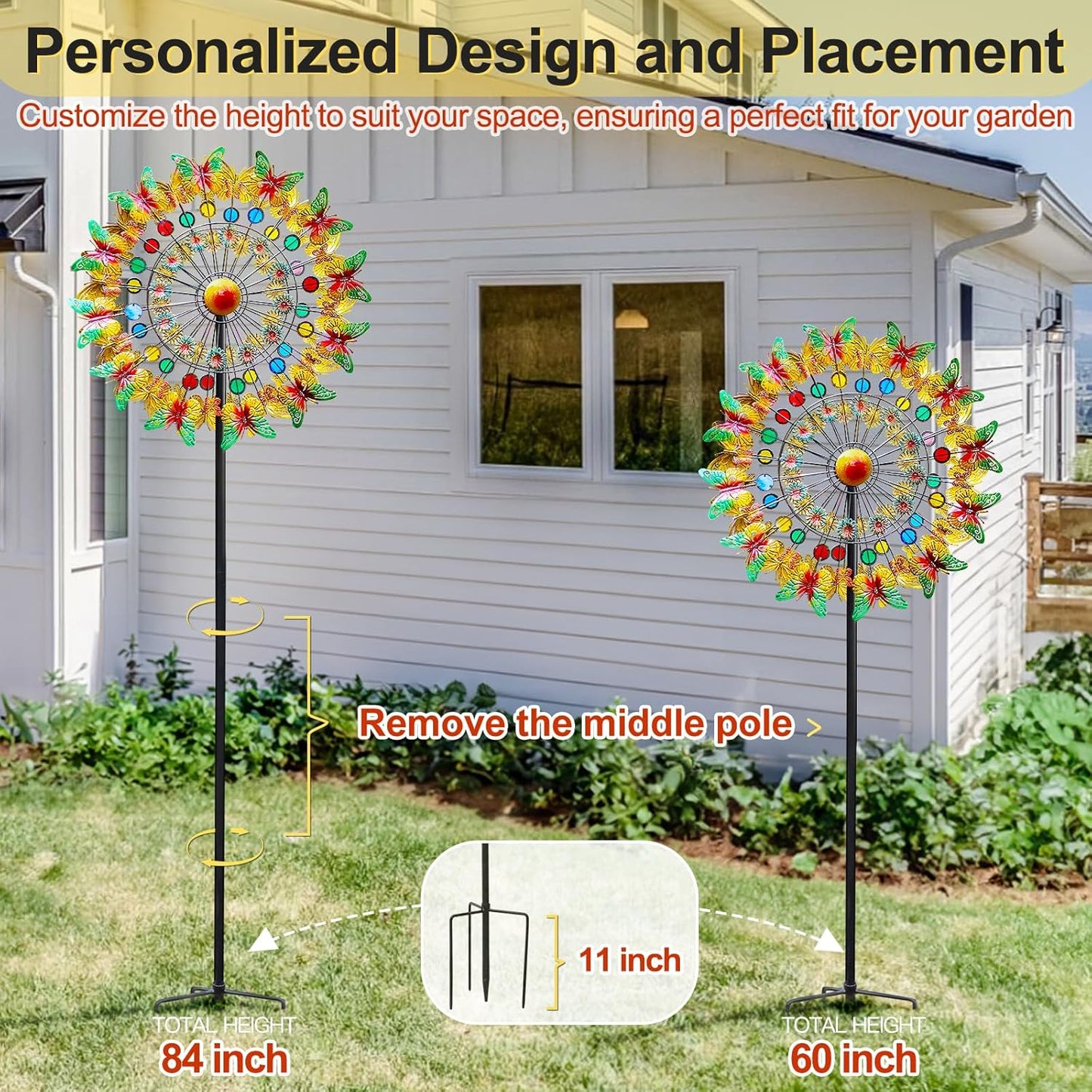 Lairander Butterfly Outdoor Wind Spinners, 84'' Large Garden Wind Spinner, Metal Yard Art Wind