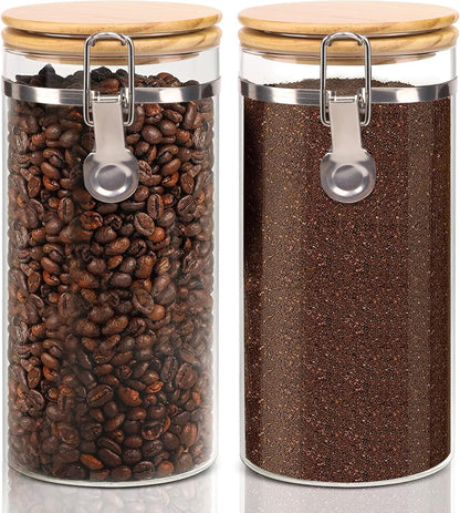 Glass Storage Jars Set Elegant Containers with Airtight Bamboo Lids, Perfect for Kitchen