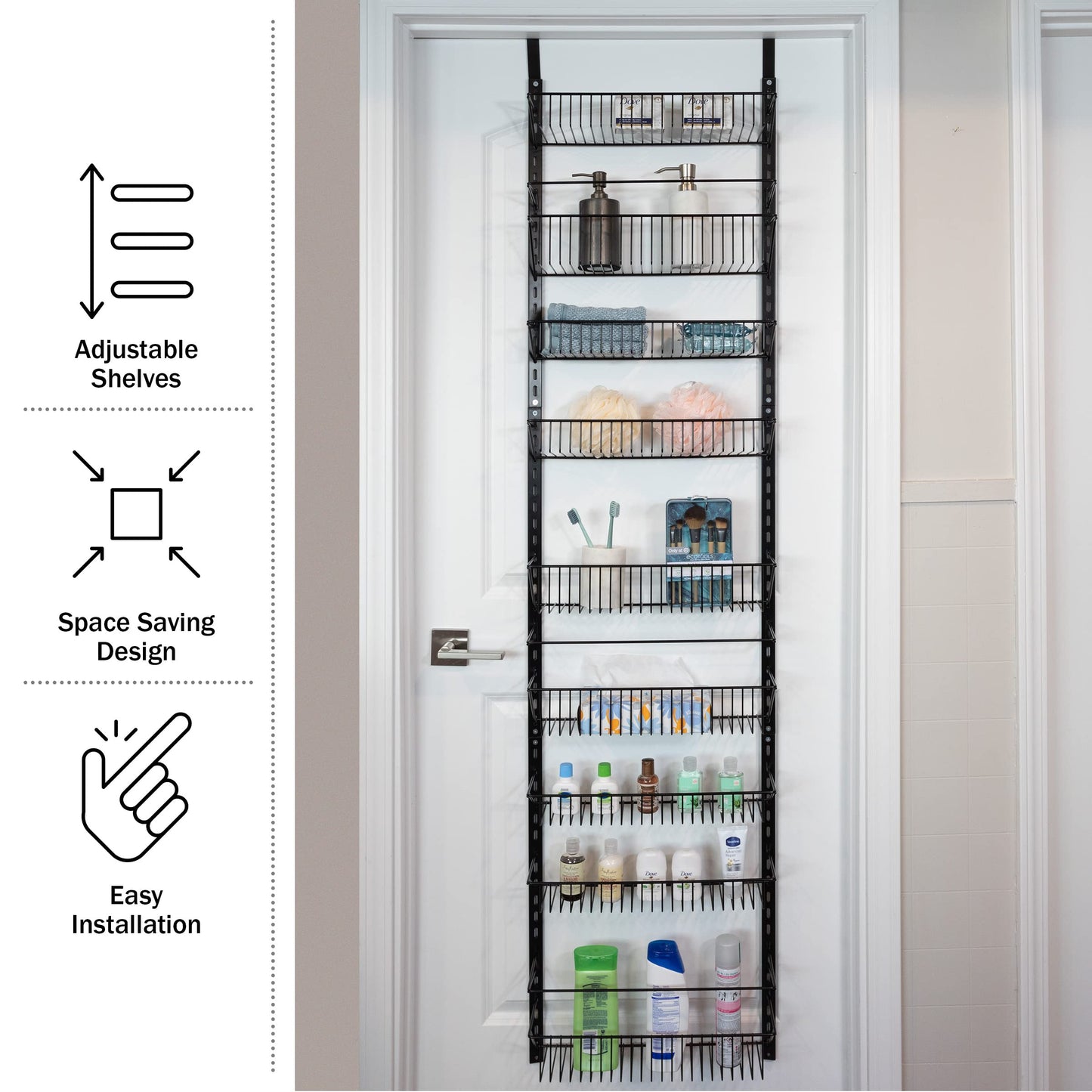 Home-Complete Over the Door Pantry Organizer - 9-Tier Organizer for Bathroom, Closet, or Kitchen