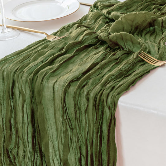 Sioloc 1 Pack Moss Green Cheesecloth Table Runner Fall Autumn Decor for Home 10ft Table Cloth for