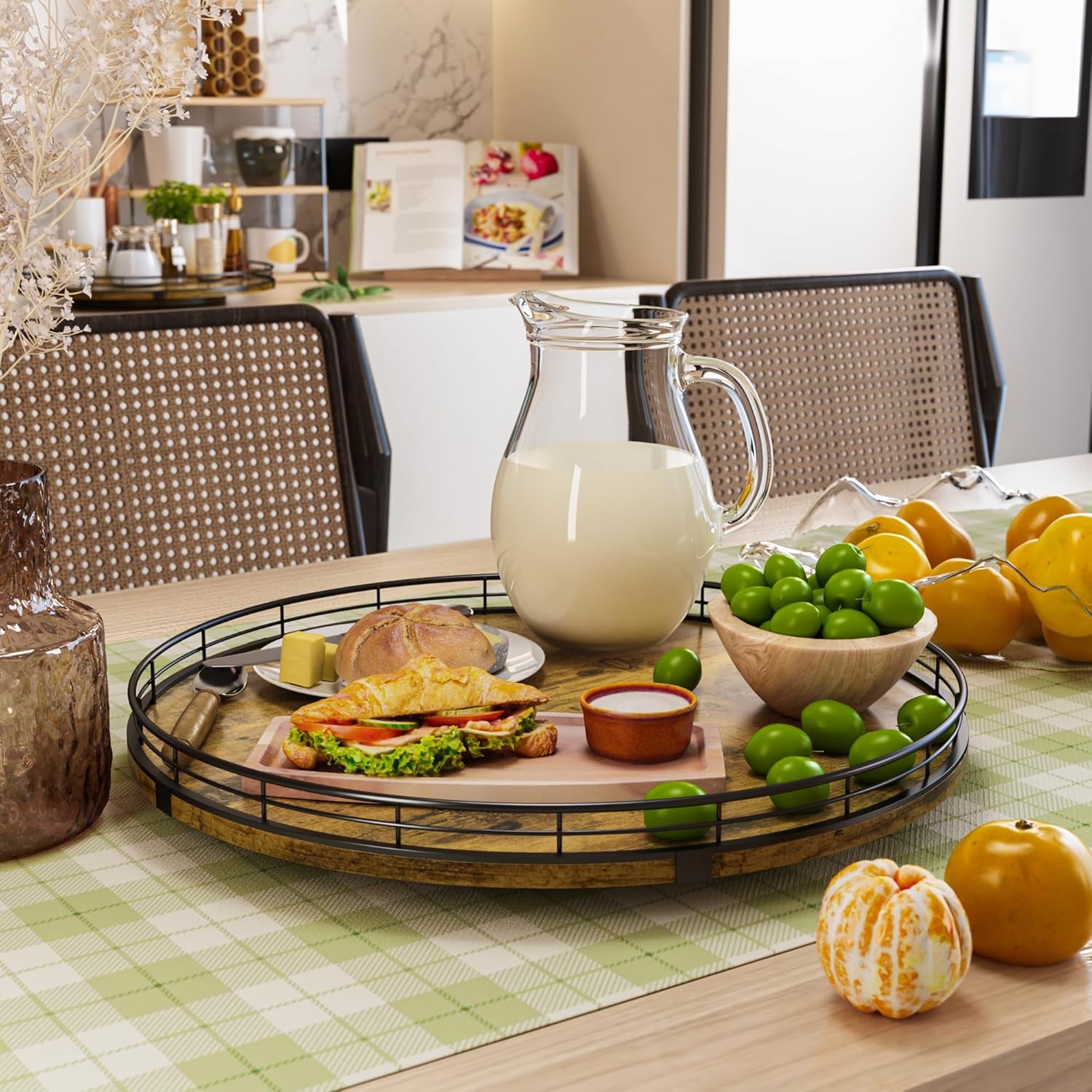 Lazy Susan Turntable Organizer for Table Top, 16’’ Round Wooden Lazy Susan for Cabinet Kitchen