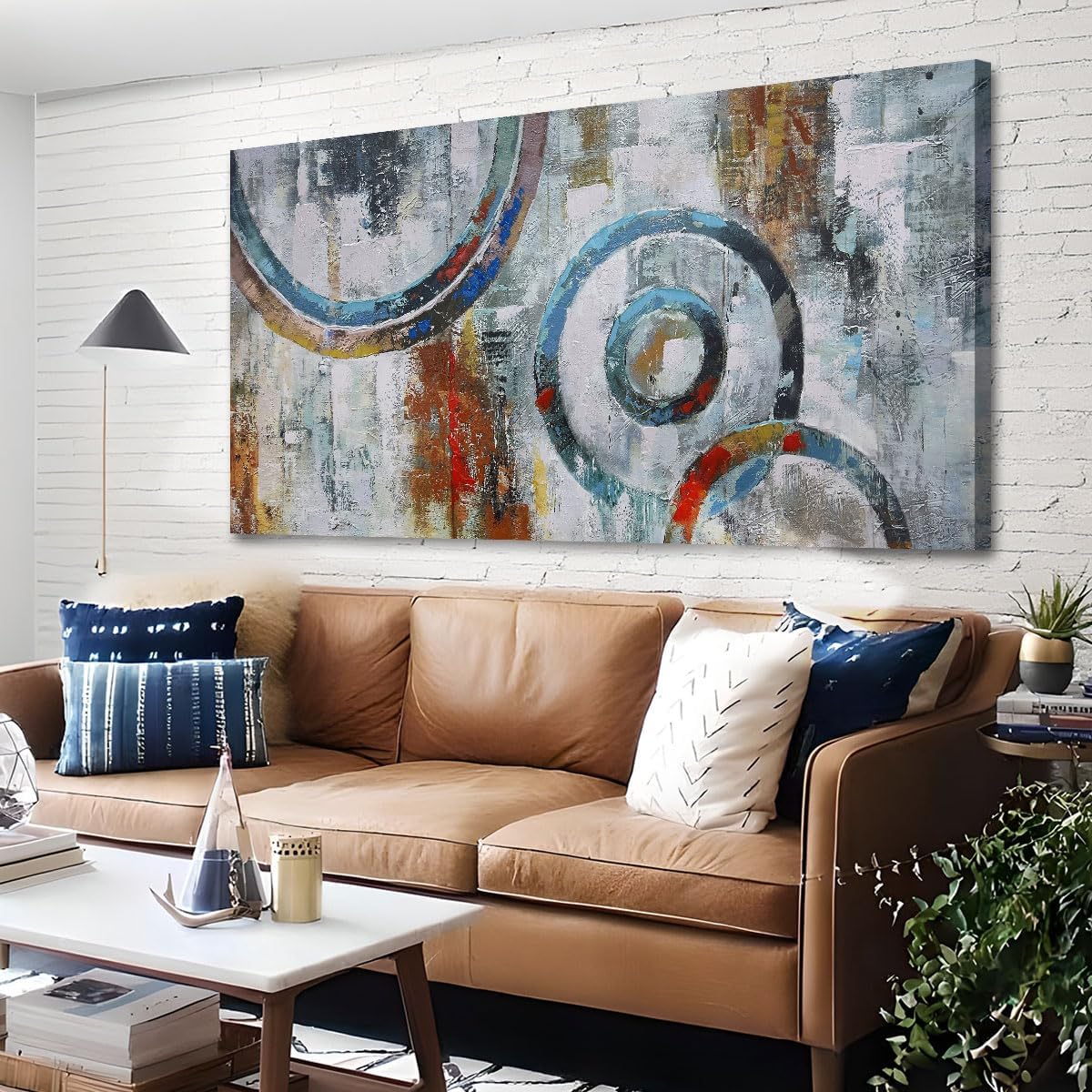 Arjun Abstract Wall Art Geometric Canvas Circle Block Painting Modern Grey Brown Picture Simple