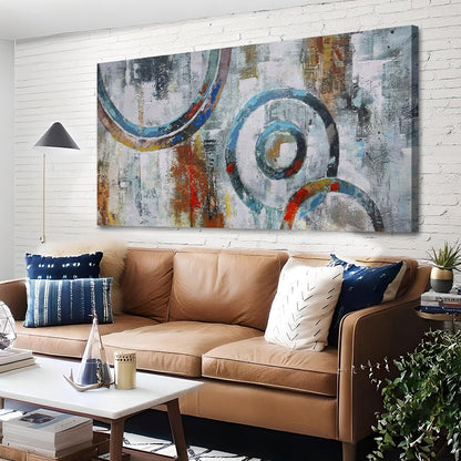 Arjun Abstract Wall Art Geometric Canvas Circle Block Painting Modern Grey Brown Picture Simple