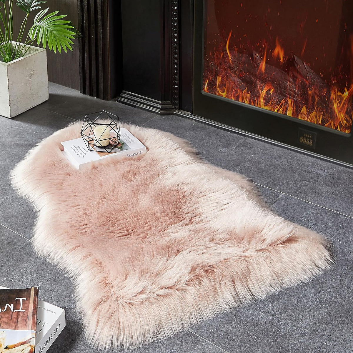 AMTOVO Faux Fur Rug, Pink Small Area Rug, Fluffy Sheepskin Rug, Fuzzy Ultra Soft 2 x 3 ft Shag Rugs