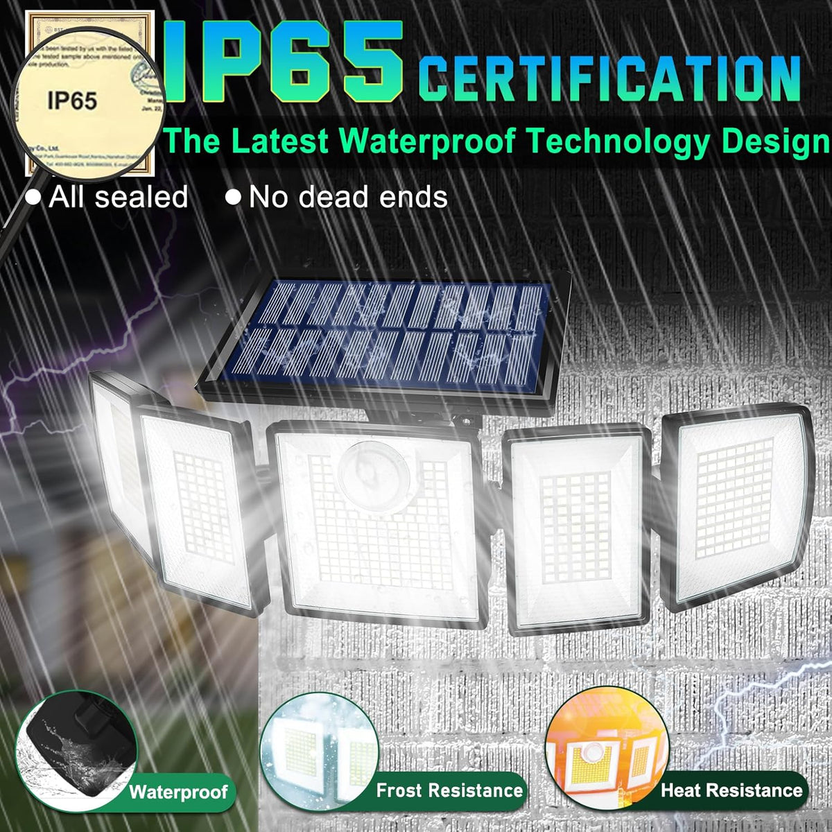 Solar Lights Outdoor Waterproof Motion Sensor - 416 LEDs 3000 Lumens Super Bright 3 Brightness 3
