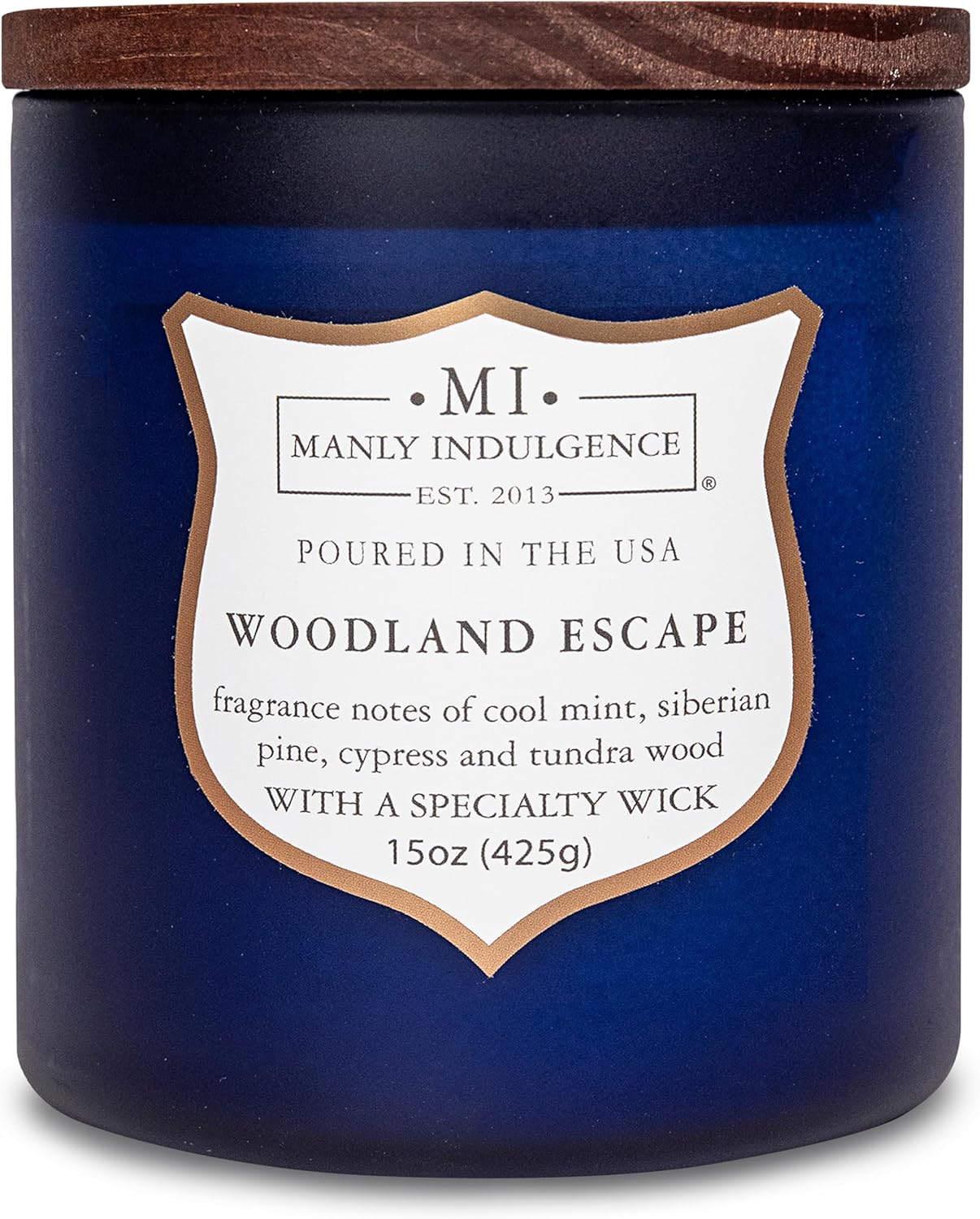 Manly Indulgence Woodland Escape Scented Candles for Men, 15 oz Wooden Wick, Premium Soy Blend Wax