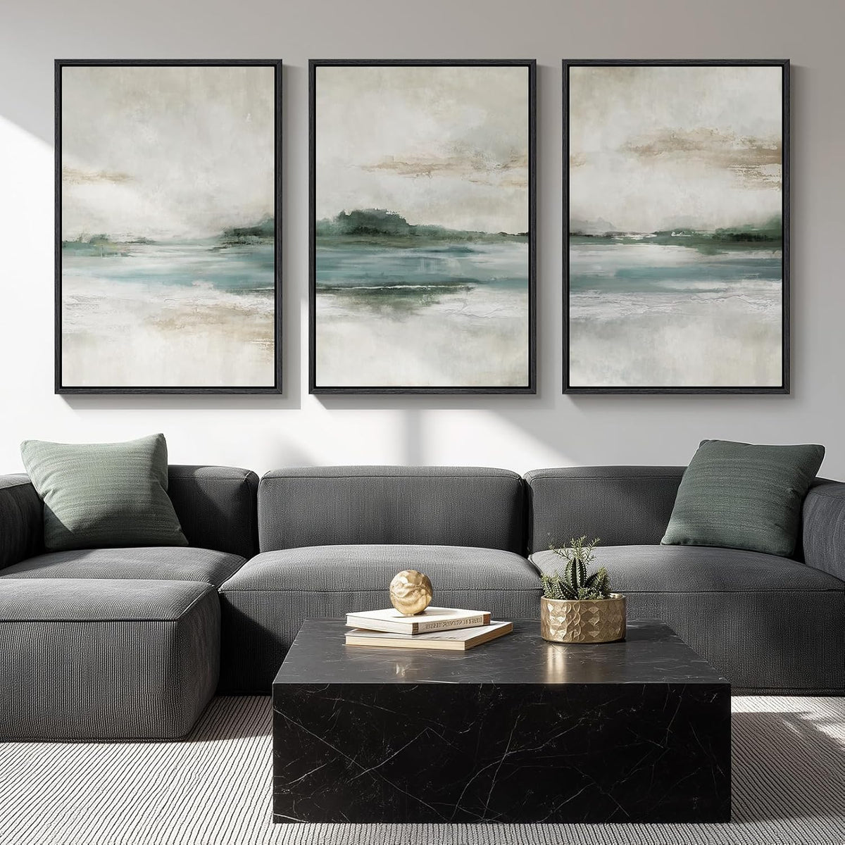 Large Framed Abstract Nature Landscape Wall Art for Living Room, Set of 3 Modern Canvas Prints
