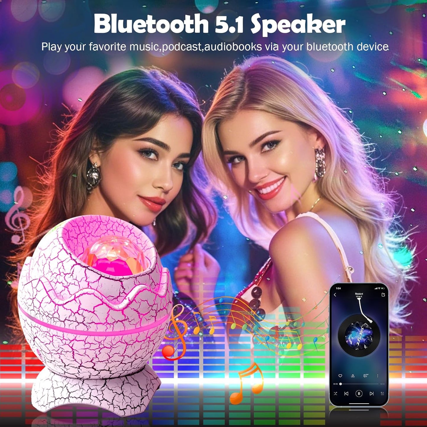 XQBX Dinosaur Egg Galaxy Projector an Aurora Projector with Bluetooth Speaker and White Noise Sound