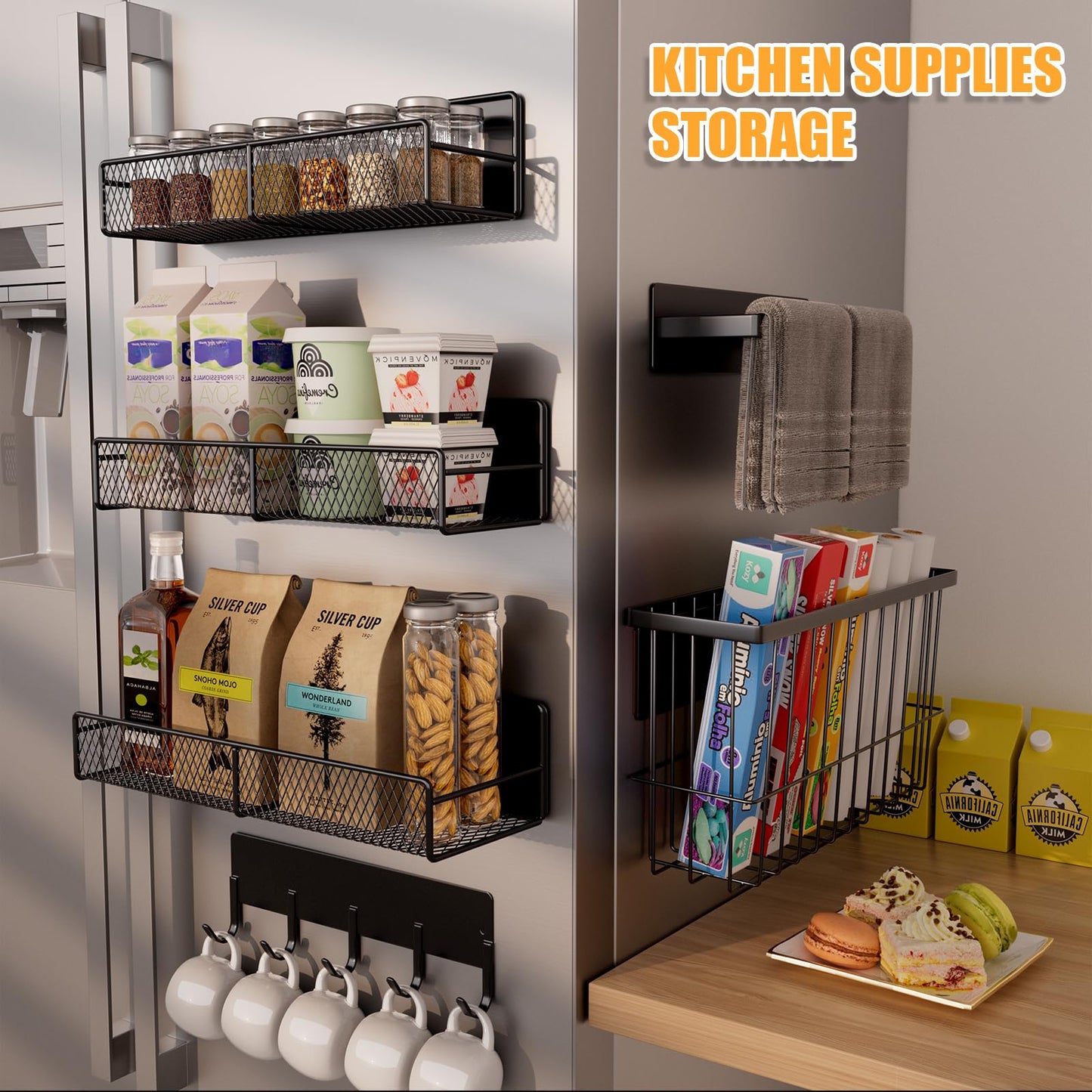 6 Pack Magnetic Shelves for Washing Machine, Magnetic Spice Rack Organizer for Refrigerator