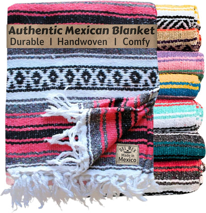 Del Mex Classic Mexican Blanket, Large Authentic Woven Falsa Throw (70"x50"), Artisan Southwest