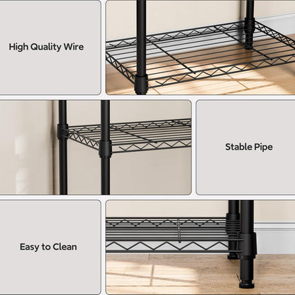3 Tiers Shelf Metal Storage Shelves Wire Rack Closet Organizers with Wheel for Garage Kitchen