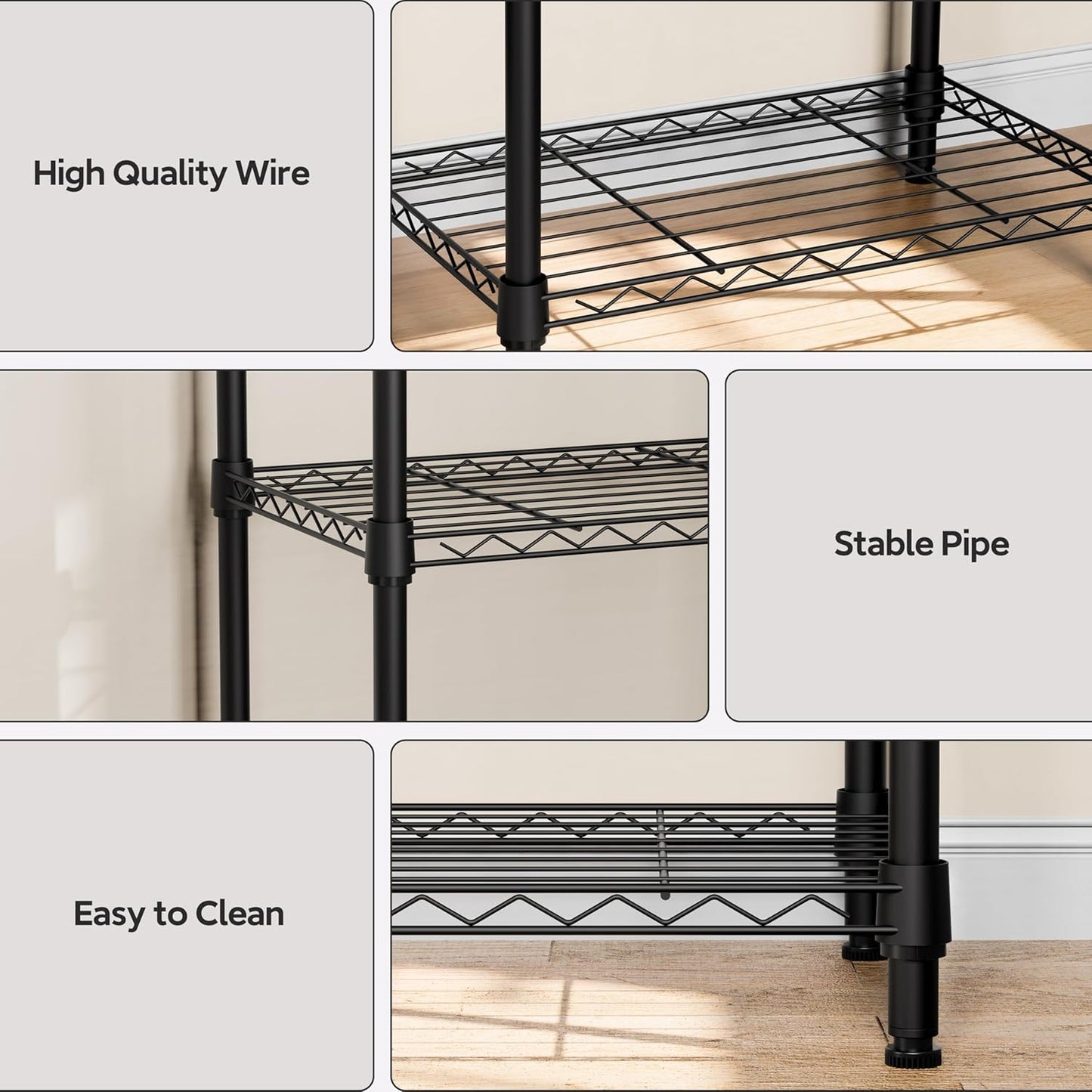 5 Tiers Shelf Metal Storage Shelves Wire Rack Closet Organizers with Wheel for Garage Kitchen