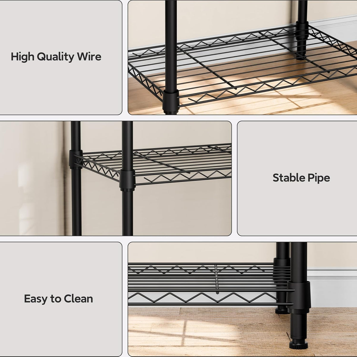 5 Tiers Shelf Metal Storage Shelves Wire Rack Closet Organizers with Wheel for Garage Kitchen
