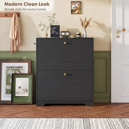 Nicetree Shoe Cabinet with 2 Flip Drawers, Narrow Shoe Organizer Cabinet, Freestanding Shoe Rack