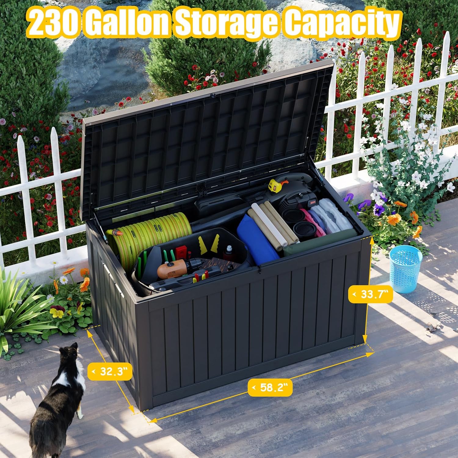 XXL 230 Gallon Large Resin Deck Box, Lockable Outdoor Storage Box for Patio Cushions Storage