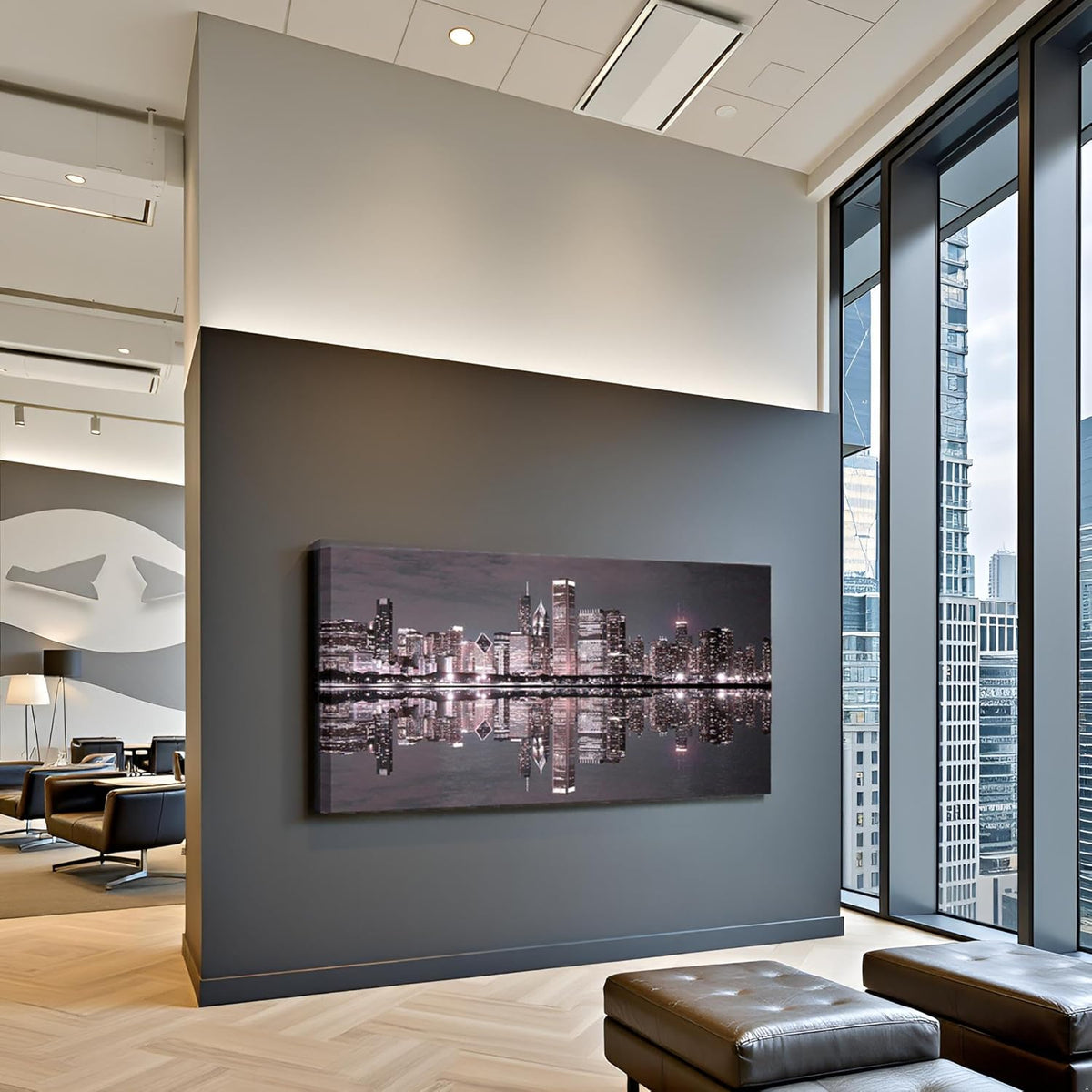 Conipit Chicago Wall Art Chicago Skyline Artwork City Night Downtown Picture Cityscape Painting