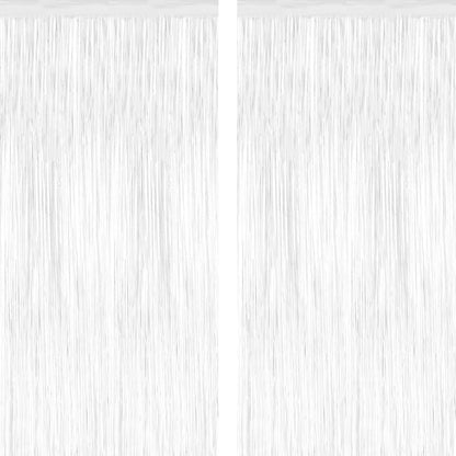 2 Pack Tinsel Backdrop, 3.28 x 7.05 Feet White Party Decorations, Metallic Foil Fringe Curtains