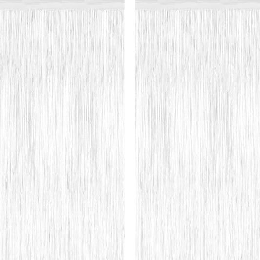 2 Pack Tinsel Backdrop, 3.28 x 7.05 Feet White Party Decorations, Metallic Foil Fringe Curtains