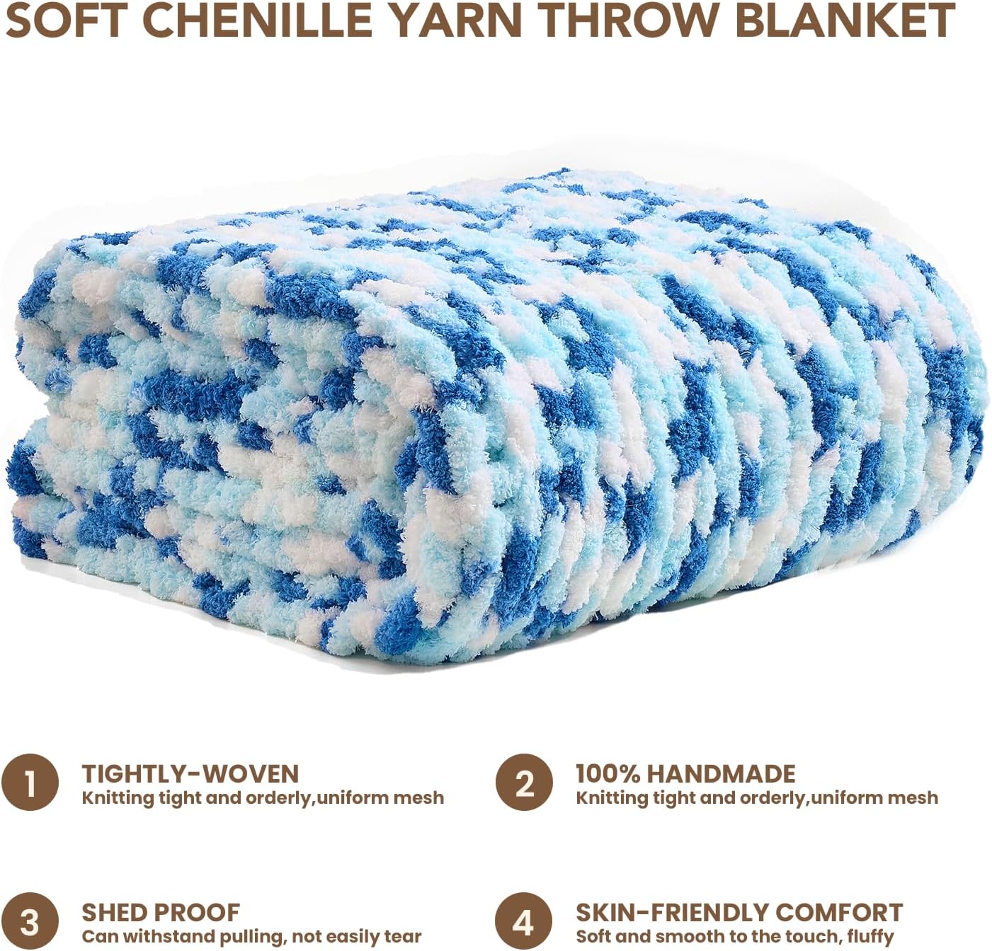 L'AGRATY Chunky Knit Blanket Throw: 60''x80'' Chenille Chunky Knitted Throw Blankets for Twin Bed
