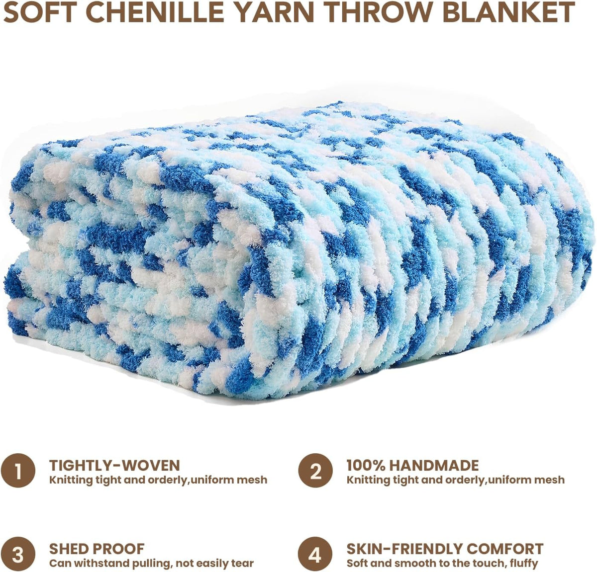L'AGRATY Chunky Knit Blanket Throw: 60''x80'' Chenille Chunky Knitted Throw Blankets for Twin Bed