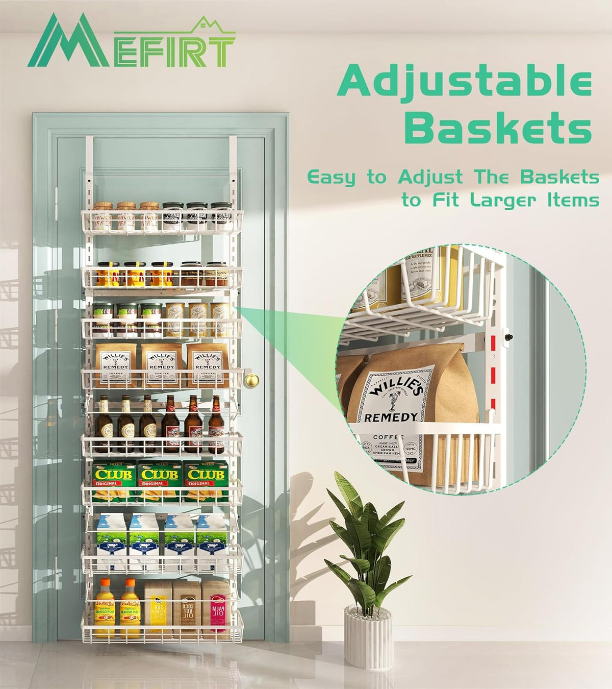 Over The Door Pantry Organizer, Wall Mount Spice Rack, Pantry Hanging Storage and Organization, 8