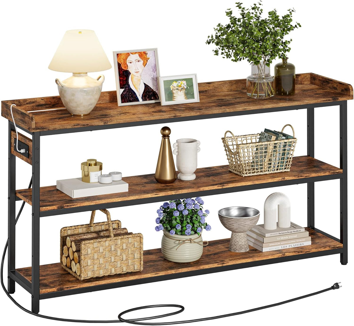 IRONCK Console Table, Sofa Table with Power Outlet, Farmhouse Hallway Table for Entryway, Living
