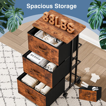 DUMOS Fabric Dresser 3 Drawer Storage Chest, Rolling Storage Tower, Rust