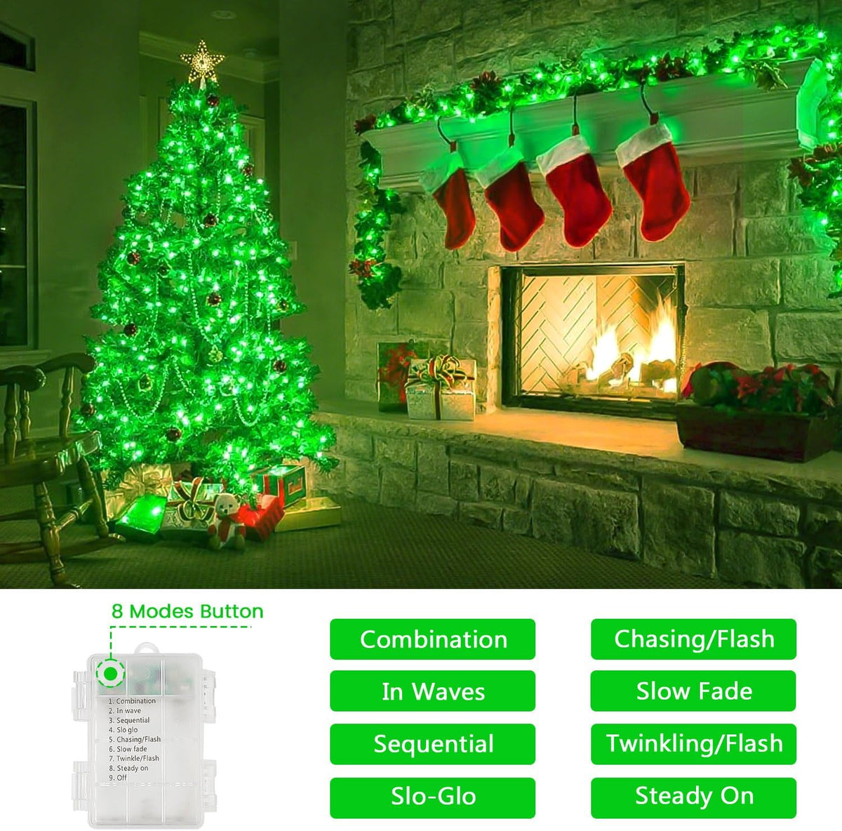 2 Pack Halloween String Lights Battery Operated with Timer, 66FT 200 LED Waterproof Battery Fairy
