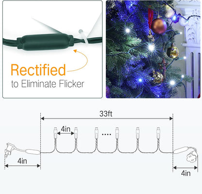Brizled Blue & White Christmas Lights, 33ft 100 LED 5MM Wide Angle Christmas Lights, Mini String