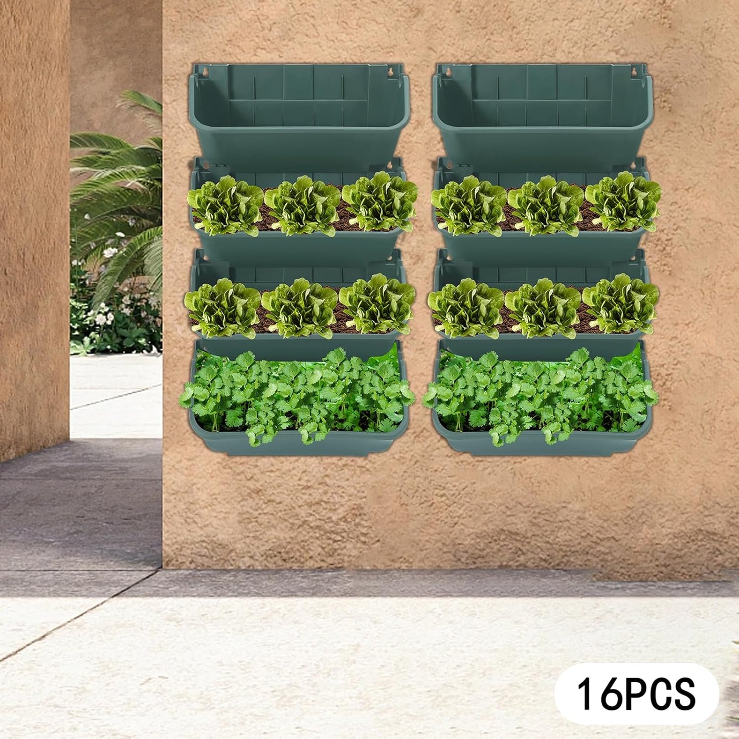 16Pcs Vertical Wall Planter, 13 inch Wall Mounted Garden Planters, Plastic Wall Hanging Planter