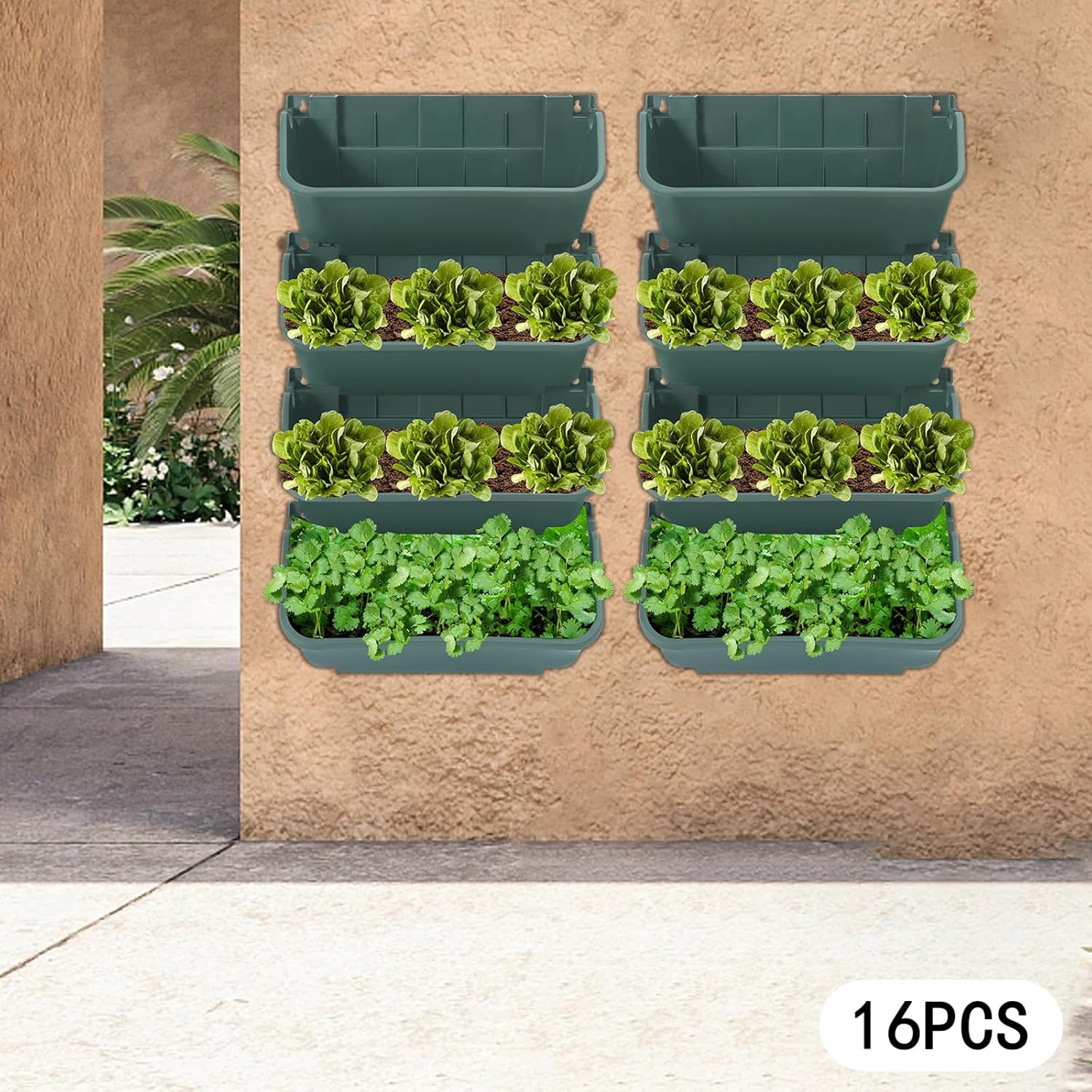 16Pcs Vertical Wall Planter, 13 inch Wall Mounted Garden Planters, Plastic Wall Hanging Planter