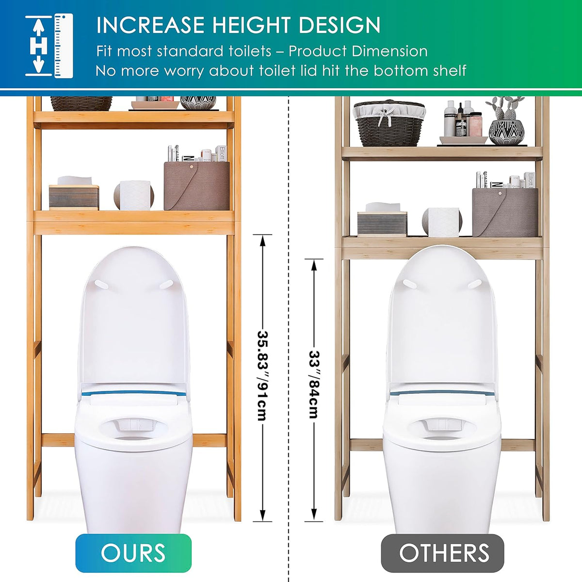 SMIBUY Bathroom Storage Shelf, Bamboo Over-The-Toilet Organizer Rack, Freestanding Toilet Space