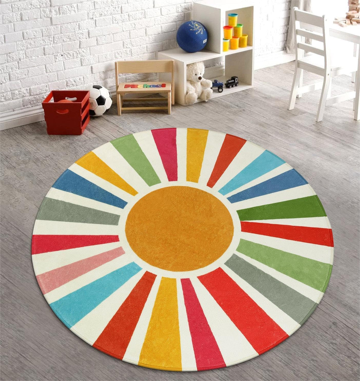 STARUIA Boho Washable Rug 5 Ft Round Area Rug for Bedroom, Rainbow Circle Kids Rugs for Office